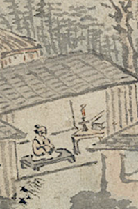 Méditation nocturne (détail). Shen Zhou. Couleurs sur papier. Musée du Palais. Taibei.