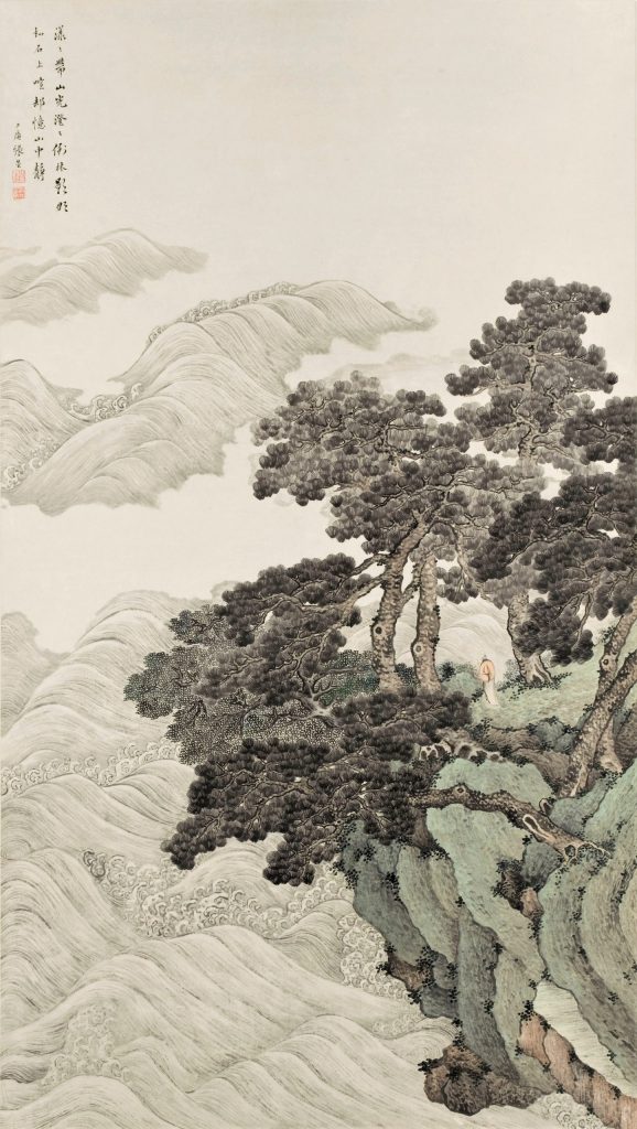Zhang Yin (1761-1829),  Solitaire sous les pins contemplant les vagues